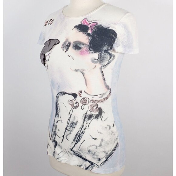 Chanel 2010 36 US 4 T shirt top Coco smoking watercolor painted - Picture 4 of 16